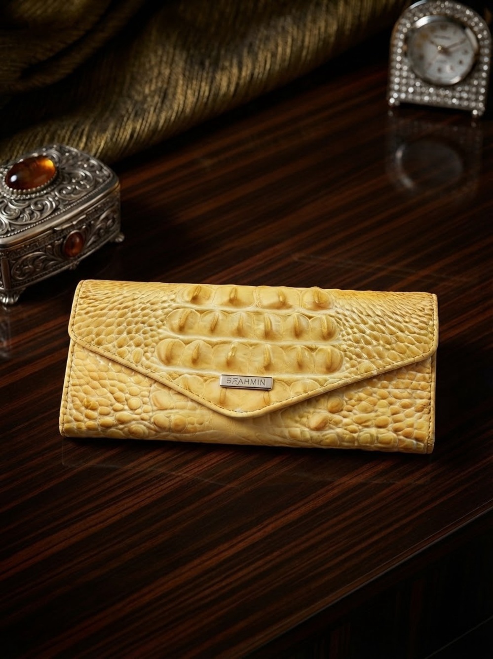Brahmin Yellow Croc-Embossed Leather Envelope Wallet